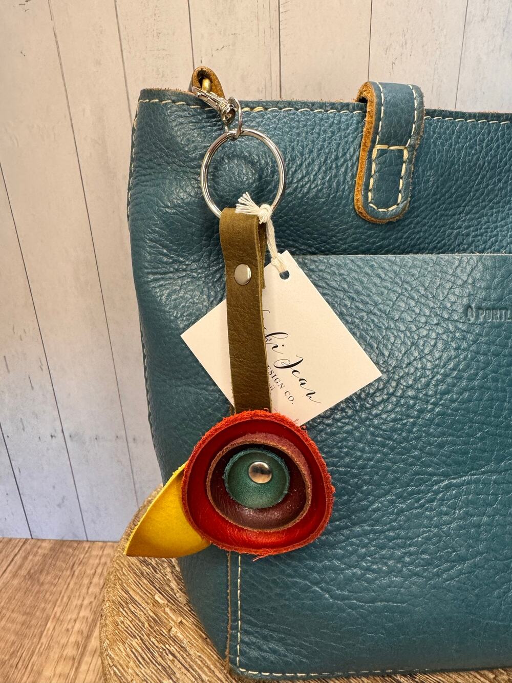 Genuine Leather Round Flower Purse Charm Red Maroon Blue Boho Bag Charm